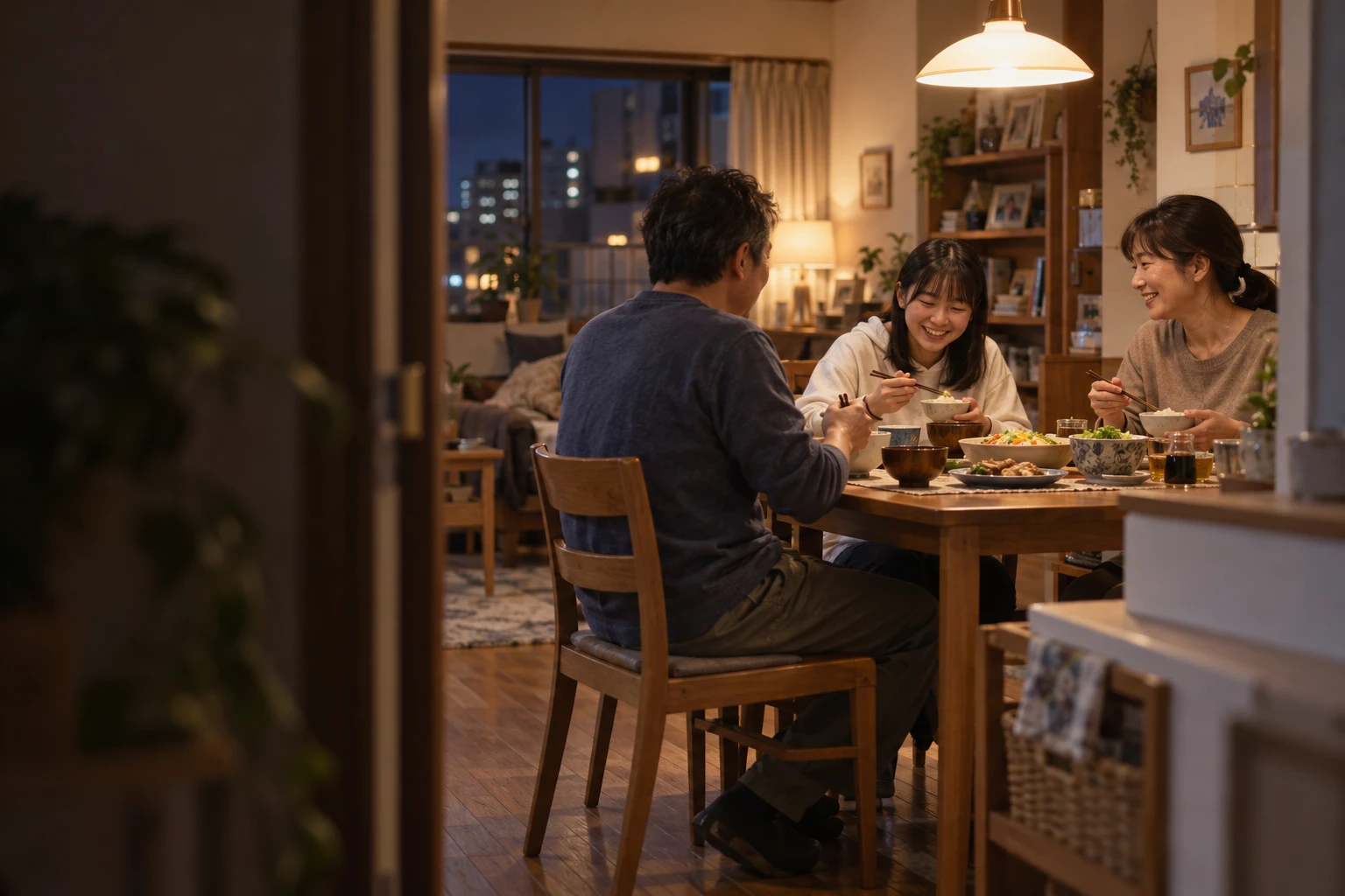 家族と食卓を囲み、笑顔で過ごす時間のイメージ